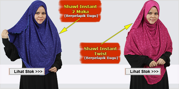 Shawl 2 Muka Berpelapik Dagu dan Shawl Twist