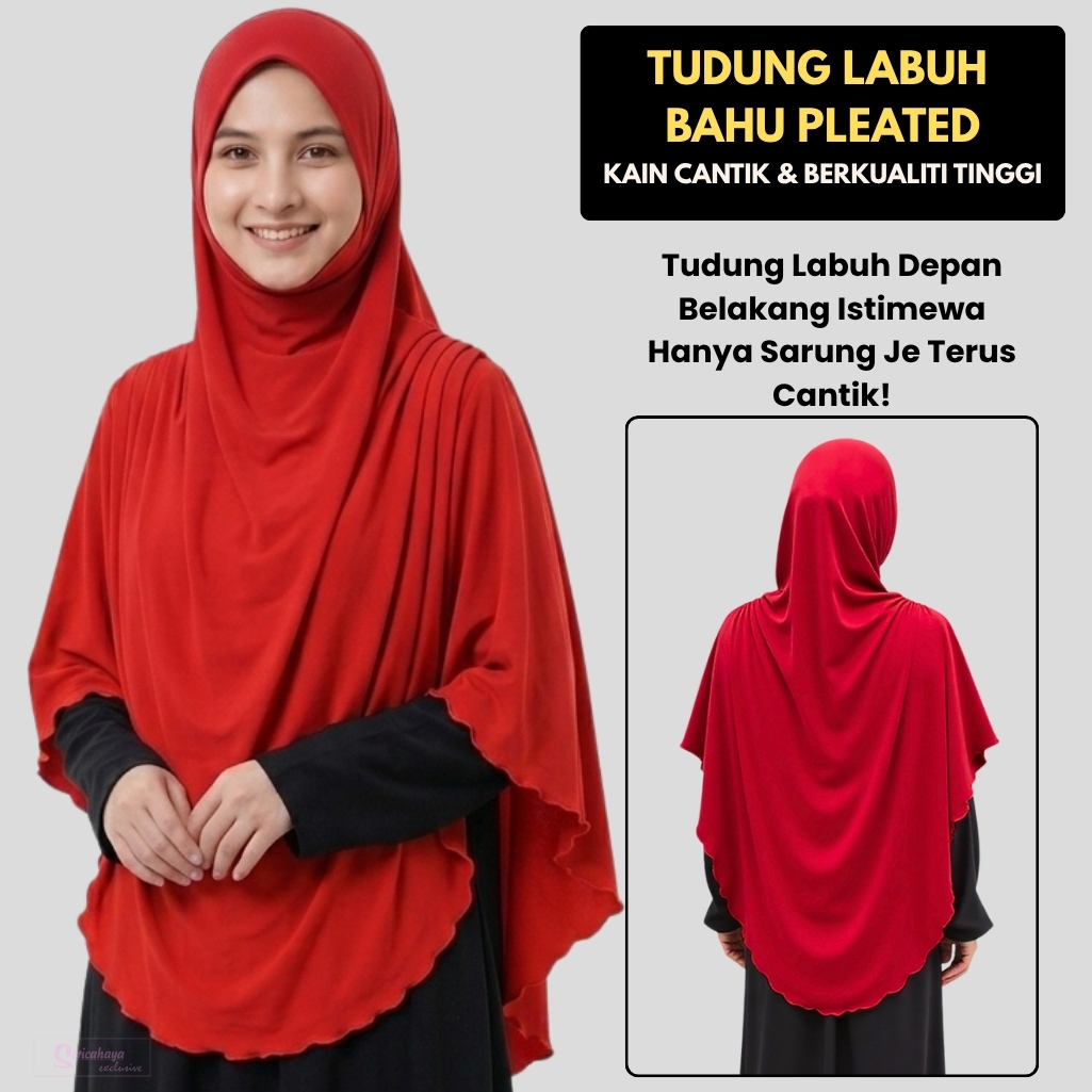 001 Tudung Labuh Pleated Bahu (Moss Crepe)